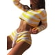 thumbnail image 5 of VISgogo, conjunto de 2 piezas de punto a la moda para mujer, Tops cortos con hombros descubiertos de Color sólido/rayas + conjunto de pantalones cortos con cintura elástica para mujer, S/M/L VISgogo  moda, 5 of 7