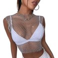 thumbnail image 1 of Mesh Rhinestone Bikni Swimsuit Cover Ups Sexy See Through Sleeveless Beach Coverups, 1 of 4