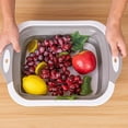thumbnail image 5 of syligr 3-in-1 Foldable Cutting Board with Colander Kitchen Sink Organizer Plastic Collapsible Chopping Board Dish Drainer Vegetable Washer 14.6 Inch Space Saver, 5 of 6