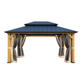 thumbnail image 3 of EROMMY 12'x16' Metal Frame Double Roof Gazebo, Outdoor Hardtop Gazebo, Permanent Gazebo Pavilion for Patio，Woody Color, 3 of 7