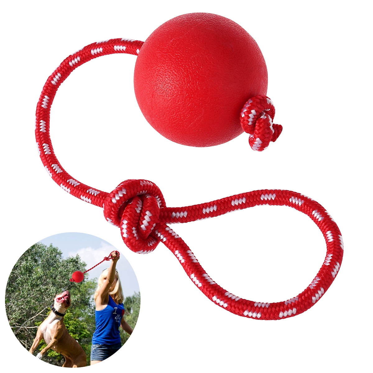 UEETEK Pet Solid Rubber Ball with Rope Dog Ball Launcher Thrower for