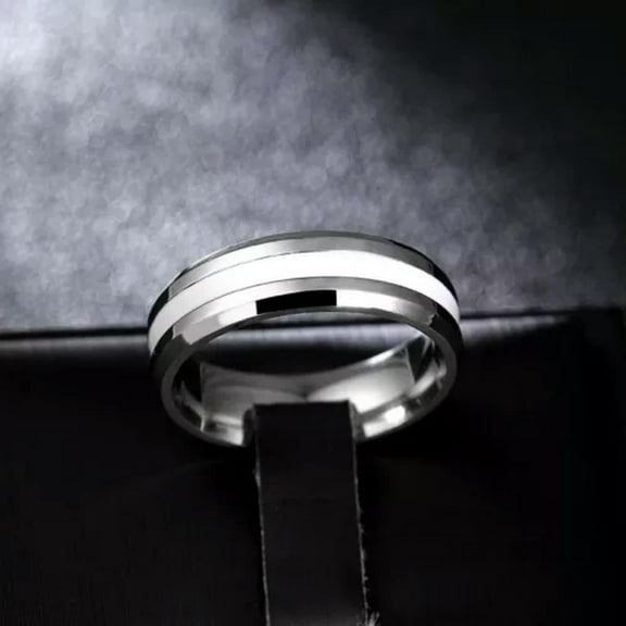 EOEMY 6mm Black/White Band Men Womens 316L Stainless Steel Wedding Ring Sz 6-13