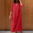 thumbnail image 2 of Drses Women's Casual Dresses Women's Summer Solid Color Short Sleeve V-Neck Dress Short Sleeve Dress for Women Summer, 2 of 6