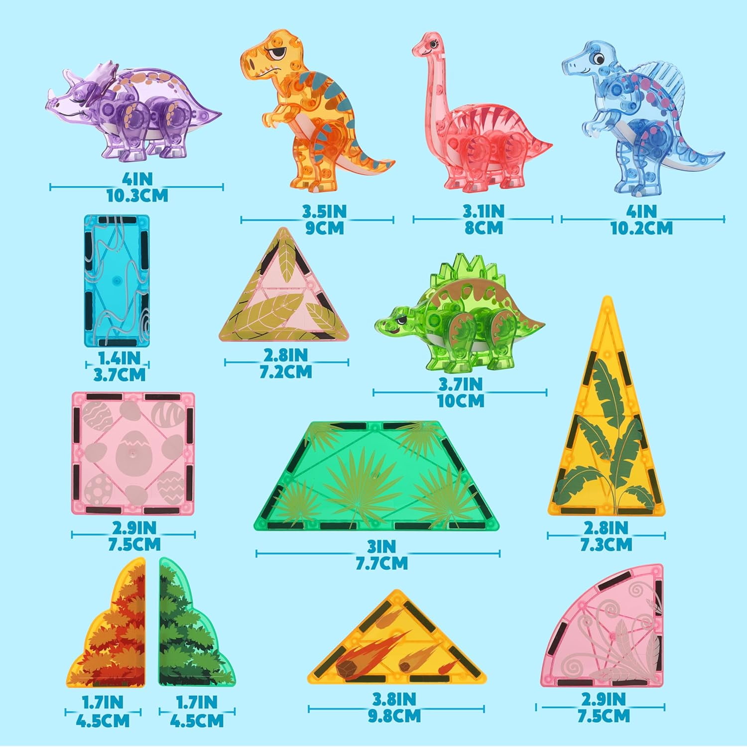 Joyfy, Dinosaur Magnetic Building Tiles Set, 50 Pieces, Multicolor
