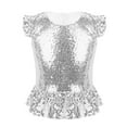 thumbnail image 3 of Aislor Kids Girls Mermaid Short Flutter Sleeves Sparkly Sequins Top for Carnival Theme Party Silver 10, 3 of 7