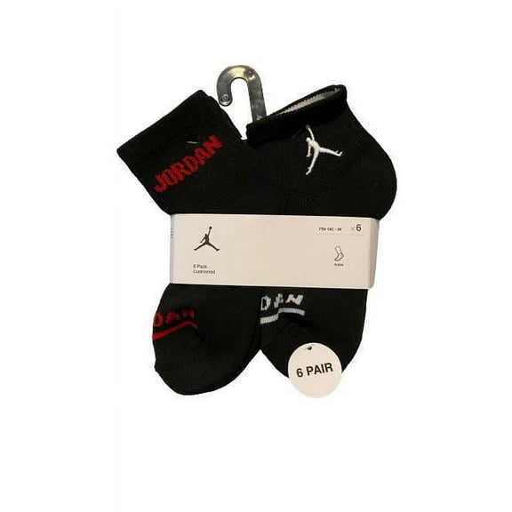 Jordan Jumpman Youth Black Cushioned Ankle Socks 6 Pack Size 10C-3Y