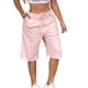 thumbnail image 1 of Pantalones de Lino de Mujer con Bolsillos de Encaje Sólido Hasta Cinturón Plisado Cinco Cuartos de Pantalones Cortos, Pantalones Cortos de Lino Largo para las Mujeres Desgaste de Verano Casual, 1 of 5