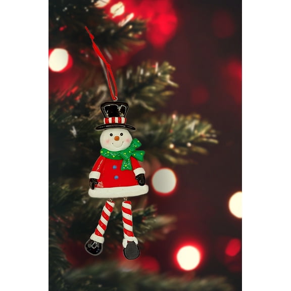 Christmas Ornament - Glossy Snowman with Dangling Legs. Wizardi Festive Decoration F07-N2-9-SAA202B