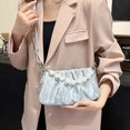 thumbnail image 5 of Bolso de hombro de PU sólido con cremallera para mujer joven, novedad de verano 2024, bolso cruzado portátil con volantes y cuentas de terciopelo de alta calidad., 5 of 5