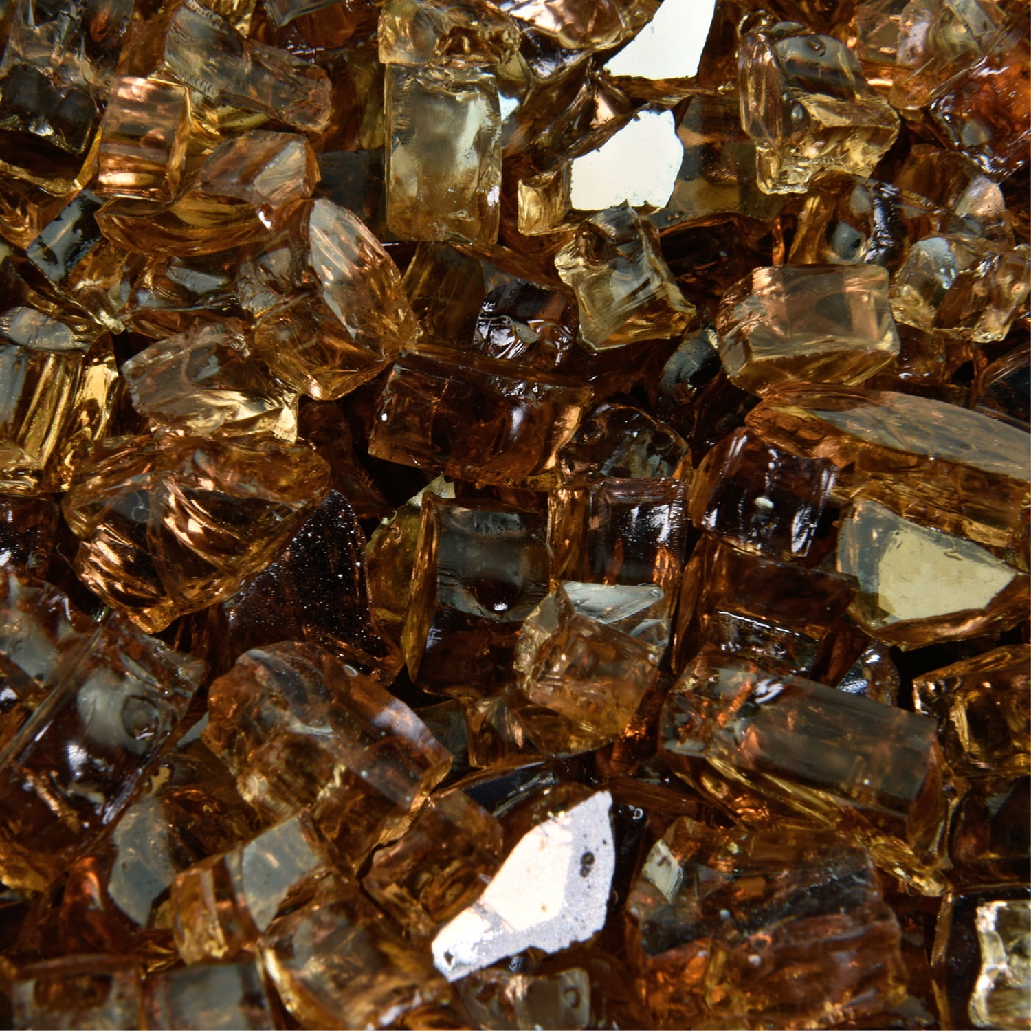 10 lb Amber 1" Reflective Fire Glass Cubes with Fireplace and Fire Pit 