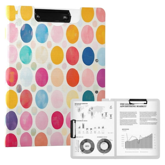 FORMRS A4 Clipboard Folder with Pen Holder Horizontal Foldable School Office Binder, Colorful Circles