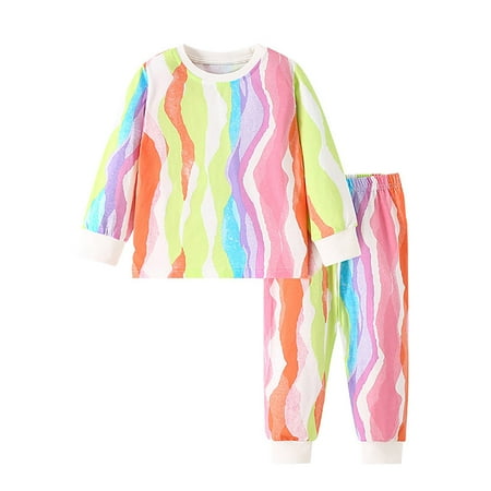 

Kids Girls Autumn Winter Homewear Cartoon Printed Long Sleeve Crew Neck Loose Tops And Trousers 2PC Pajamas Outfits Children s Clothing Infant Boys Outfits Christmas Newborn Preemie Clothes