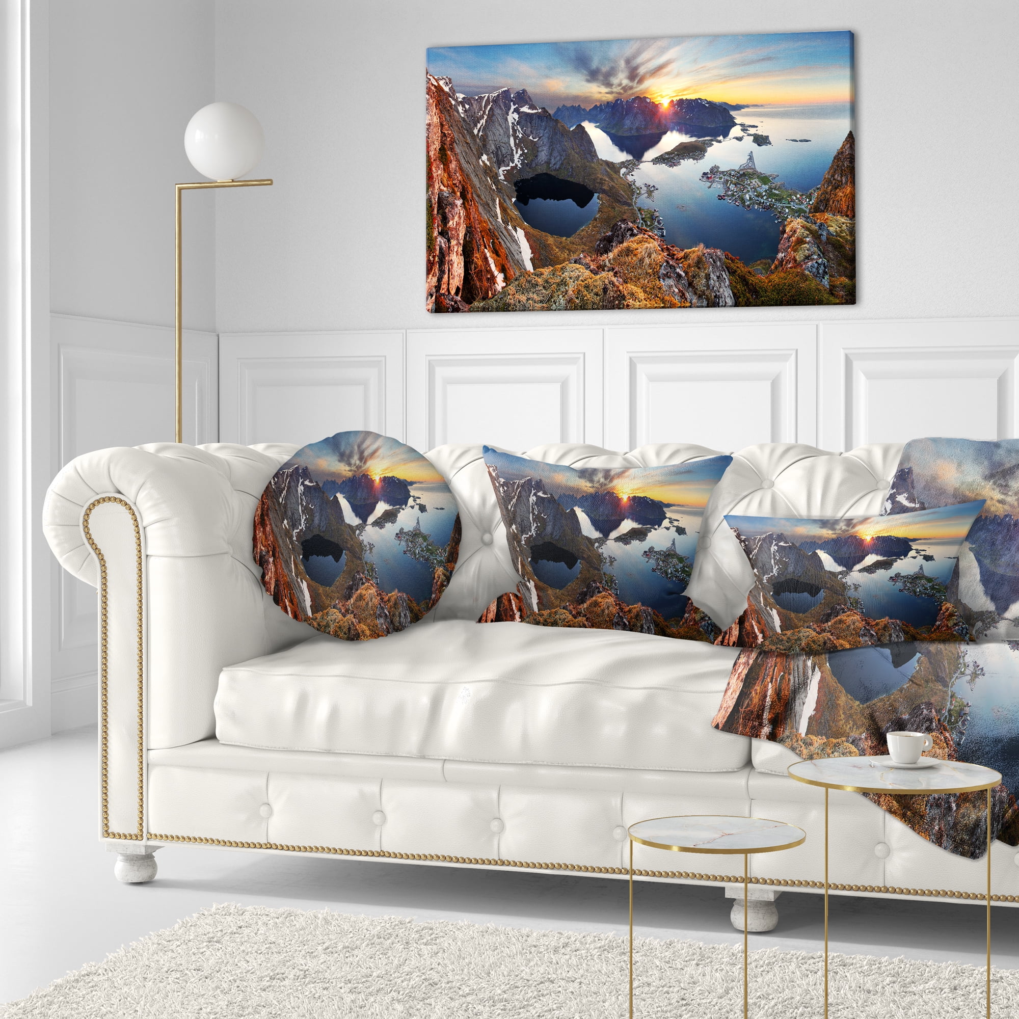 Designart Sunset at Rocky Mountains Norway - Landscape Photography Throw Pillow - 12x20
