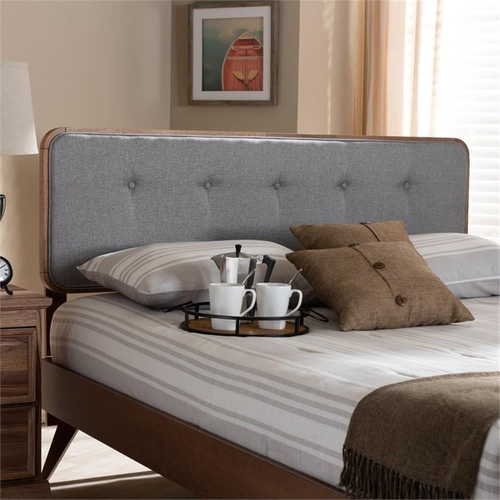 Baxton Studio Palina Mid-Century Wood Tufted Queen Headboard in Light Gray