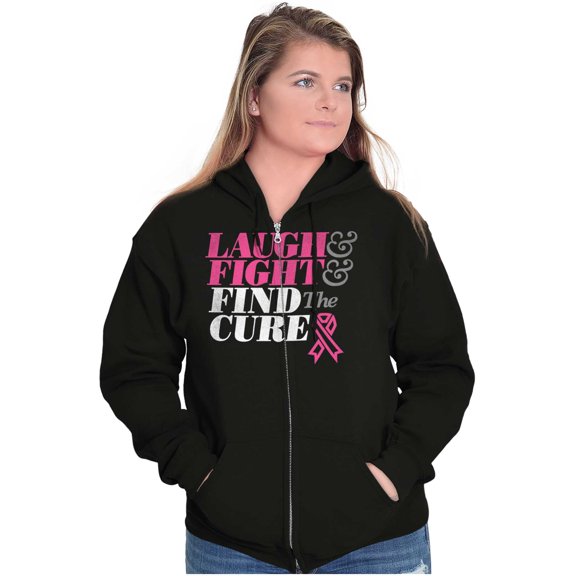 Laugh Fight Find Cure BCA Awareness Womens Plus Size Graphic Zipper Hoodie Brisco Brands 2X