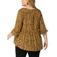 thumbnail image 4 of GRACE & GRANDEUR Women's Plus Size Tops Polka Dots V Neck 3/4 Sleeves Peplum Hem Babydoll Blouses 2X Brown, 4 of 7
