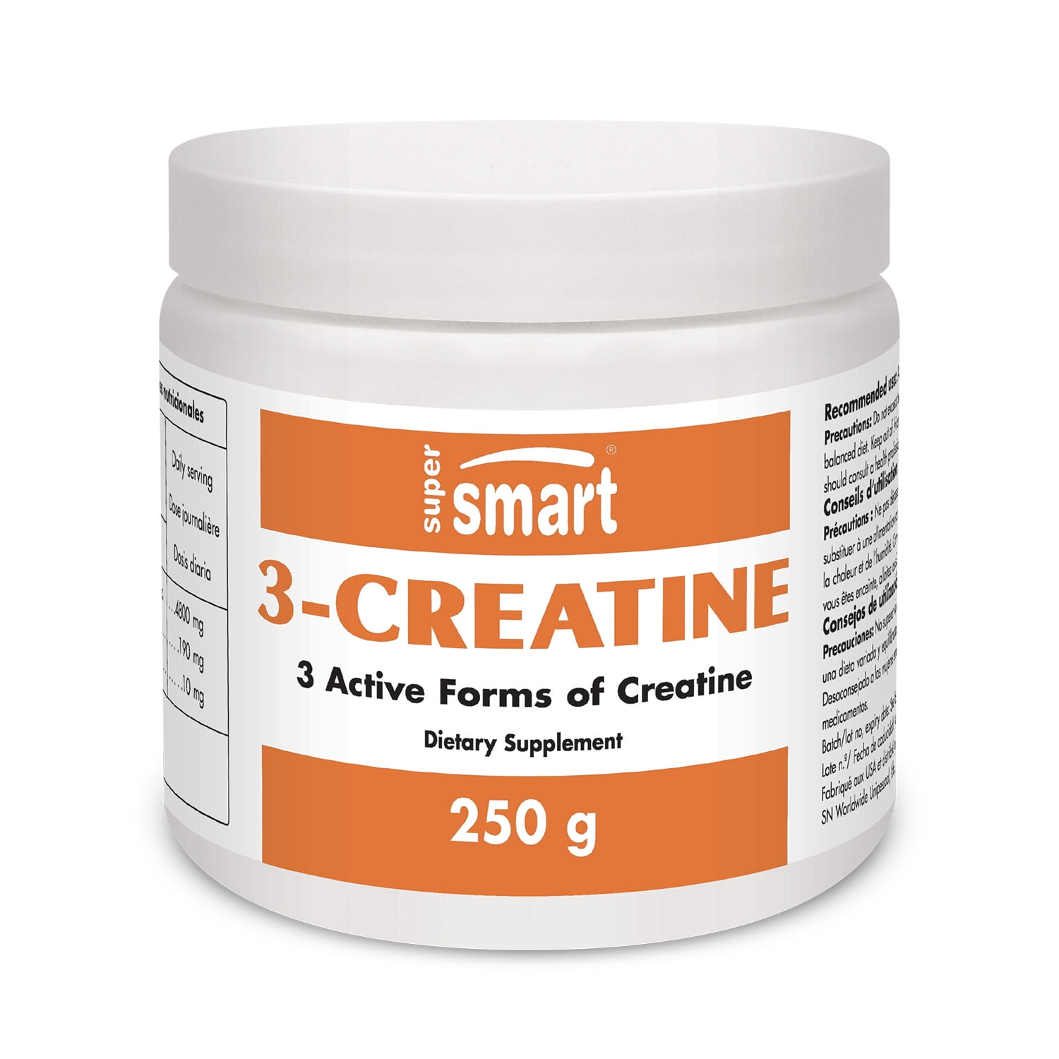 Supersmart - 3-Creatine - with Creatine Monohydrate Powder - Preworkout & Postworkout - Energy Supplement | Non-GMO & Gluten Free - 250 g