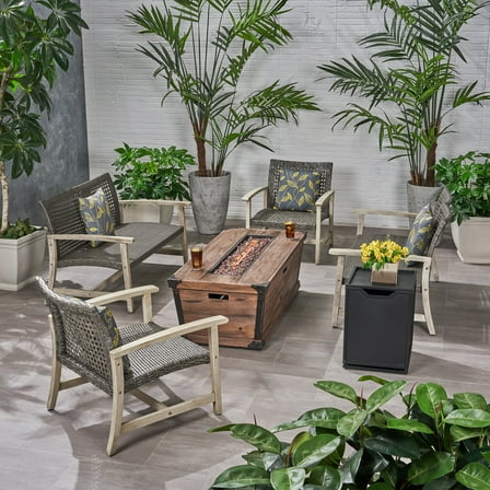 Noble House Hampton Outdoor 4 Pc  Chat Set w/ Fire Pit Gray