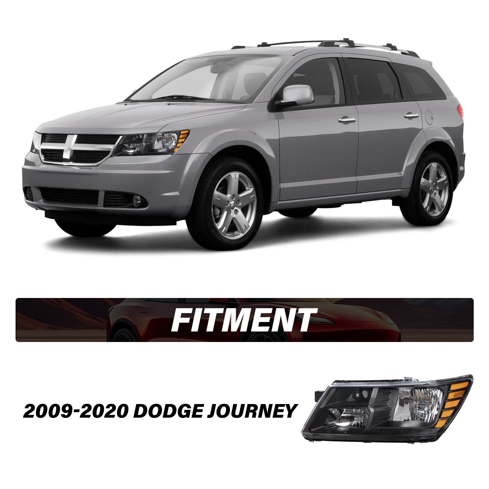 For  2009-2020 Dodge Jounery Black Amber Headlights Driver Left + Passenger Right Side Pair 09-20