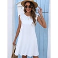 thumbnail image 4 of CALIPESSA Womens Summer White Ruffle Armhole Solid Round Neck Sleeveless A Line Pocket Casual Dress, 4 of 5