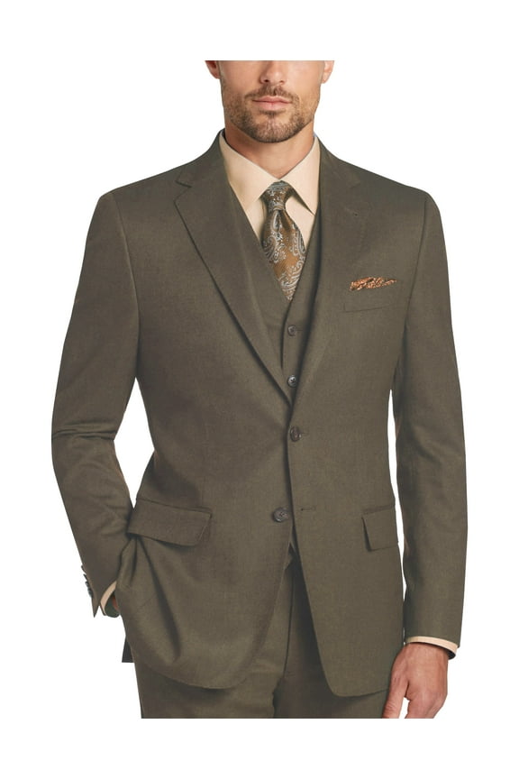 Mens Three Piece Two Button Modern Fit Italian Styled Single Breasted Suit Set | Black White Taupe Sapphire Eggplant Olive Navy Brown