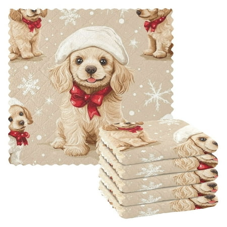 

6 Pieces of Kitchen Towels 11x11Inch Kitchen Dish Cloths Kitchen Dish Towels Reuseable Cleaning Cloths Christmas Cartoon Puppy