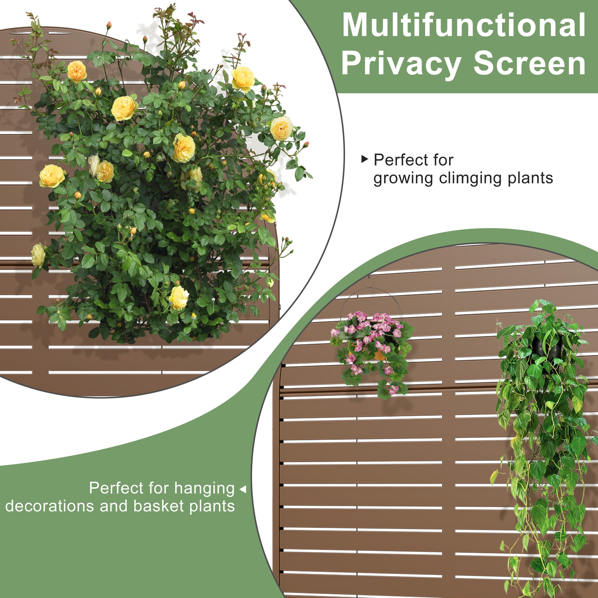 MAYEERTY 72×47" Arched Outdoor Brown Metal Privacy Panel Screen for Backyard & Garden, Louvered Pattern