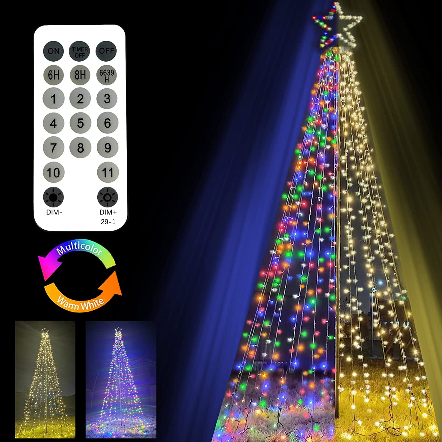 Outdoor Lighting Christmas Tree Remote Control 840LED, 11Ft Cone Tall