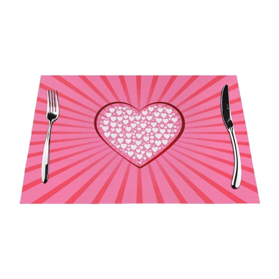 XMXY Woven Placemats Set of 4 PCS, Pink Heart Table Mats Washable Heat Resistant Placemats