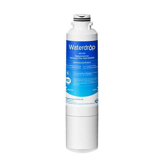 Waterdrop F27 Refrigerator Water Filter Replacement for Samsung®DA29-00020B HAF-CIN/EXP, HAF-CINRF28HMEDBSR, RF263BEAESR, RS25J500DSR, RF263TEAESG, HDX FMS-2, DA97-08006A-1, 1 Filters