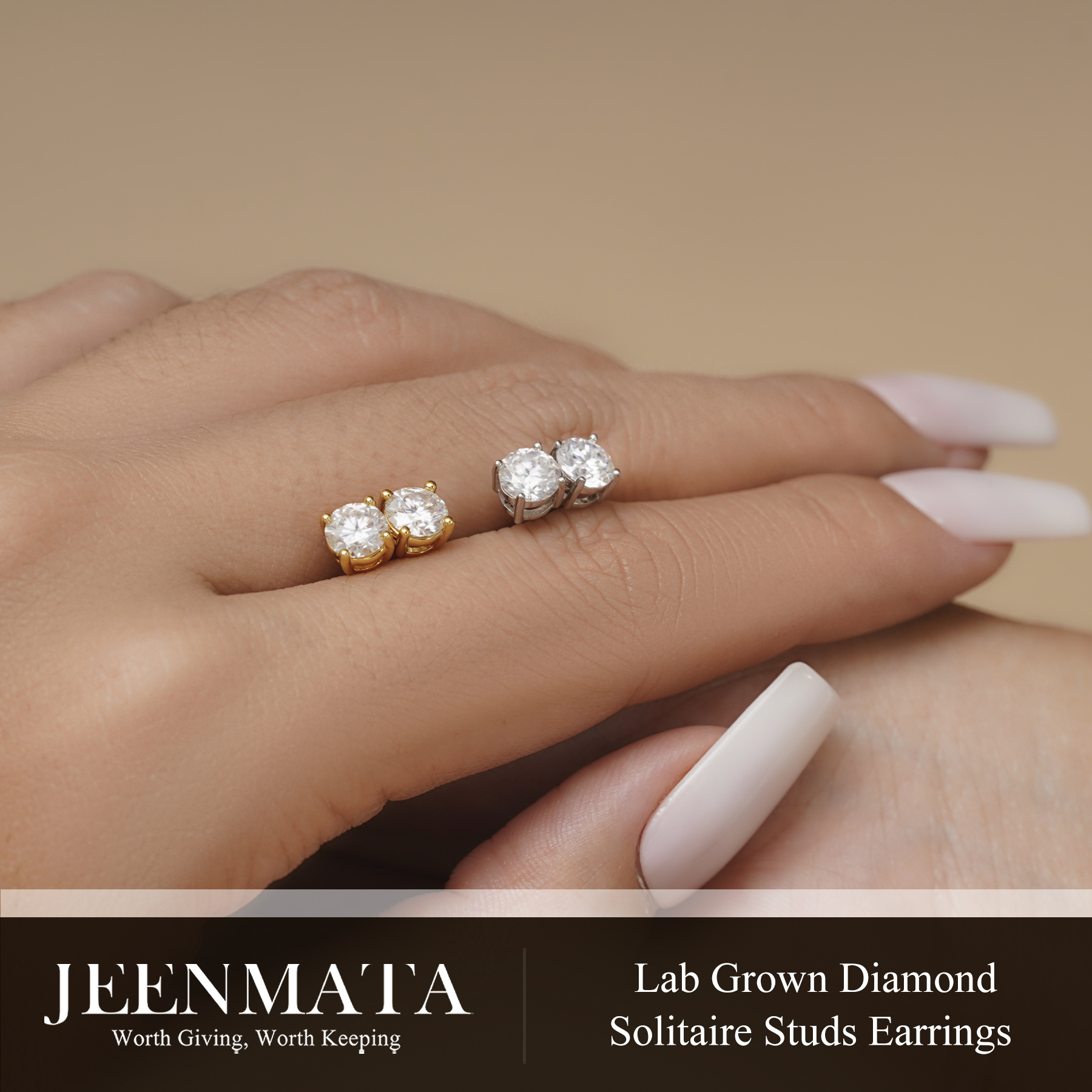 JeenMata Lab Grown Diamond Stud Earrings 0.50 Carat photo 6