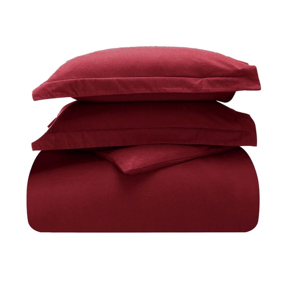 Superior Cotton Flannel Solid Duvet Cover Set, Full/Queen, Burgundy