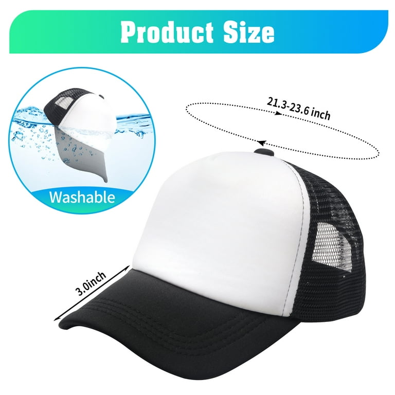 12 Pieces Sublimation Trucker Hats Blank Mesh Hat Adjustable Plain Baseball  Caps for DIY Embroidery Sublimation Printing Black/White