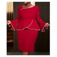 thumbnail image 2 of Elegant Red Dress For Women Plus Size With Long Flare Sleeves Beaded Belly Dress, 2 of 7