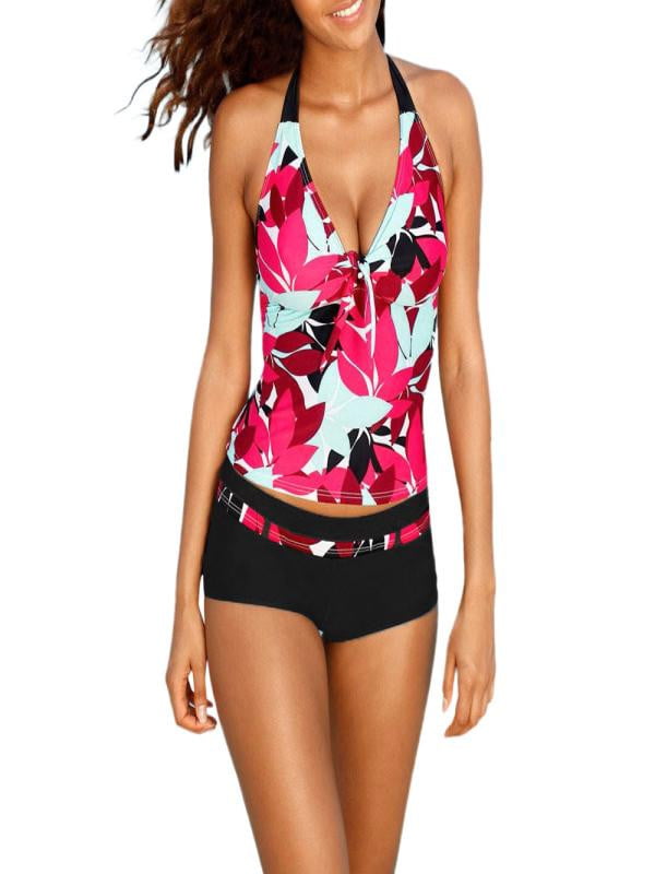 BOFETA Girls 2 Piece Ruffle Boyshorts Swimsuit Cross Back Floral Printed Beach Sport Tankini Set 2-14 Years