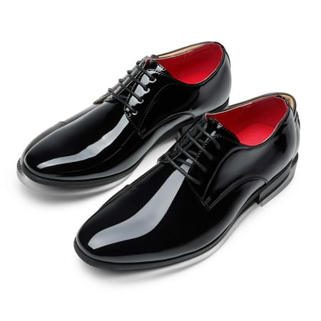 Men s Faux Patent Leather Dress Shoes Classic Lace-up Formal Oxford BLACK size 7.5