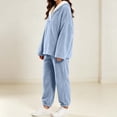 thumbnail image 5 of lcziwo Womens Fuzzy Pajamas Sets Winter Warm Fleece Sleepwear Comfy Soft Coral Fluffy Pjs 2 Piece Loungewear Plush Outfits Blue,M, 5 of 8