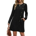 thumbnail image 2 of Long Sleeve Dress for Women Tunic Sweater Dresses with Pockets Fashion Buttons Side, 2 of 9