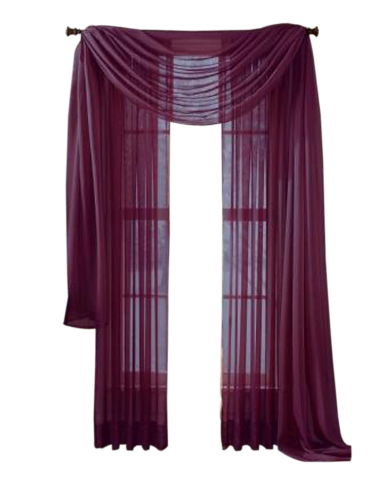 Moshells Home Decorative 216" Sheer Curtain Scarf, Plum