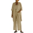 thumbnail image 2 of Gamivast Sets Women 3 Piece Outfits High Elastic Waist Wide Leg Cropped Linen Pants with Pockets Lightweight Sleeveless Tank Top Long Sleeve Cardigan Vacation Resort Lounge Beach Wear, 2 of 7