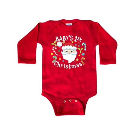 

Inktastic Baby s 1st Christmas Santa with Candy Canes Gift Baby Boy or Baby Girl Long Sleeve Bodysuit