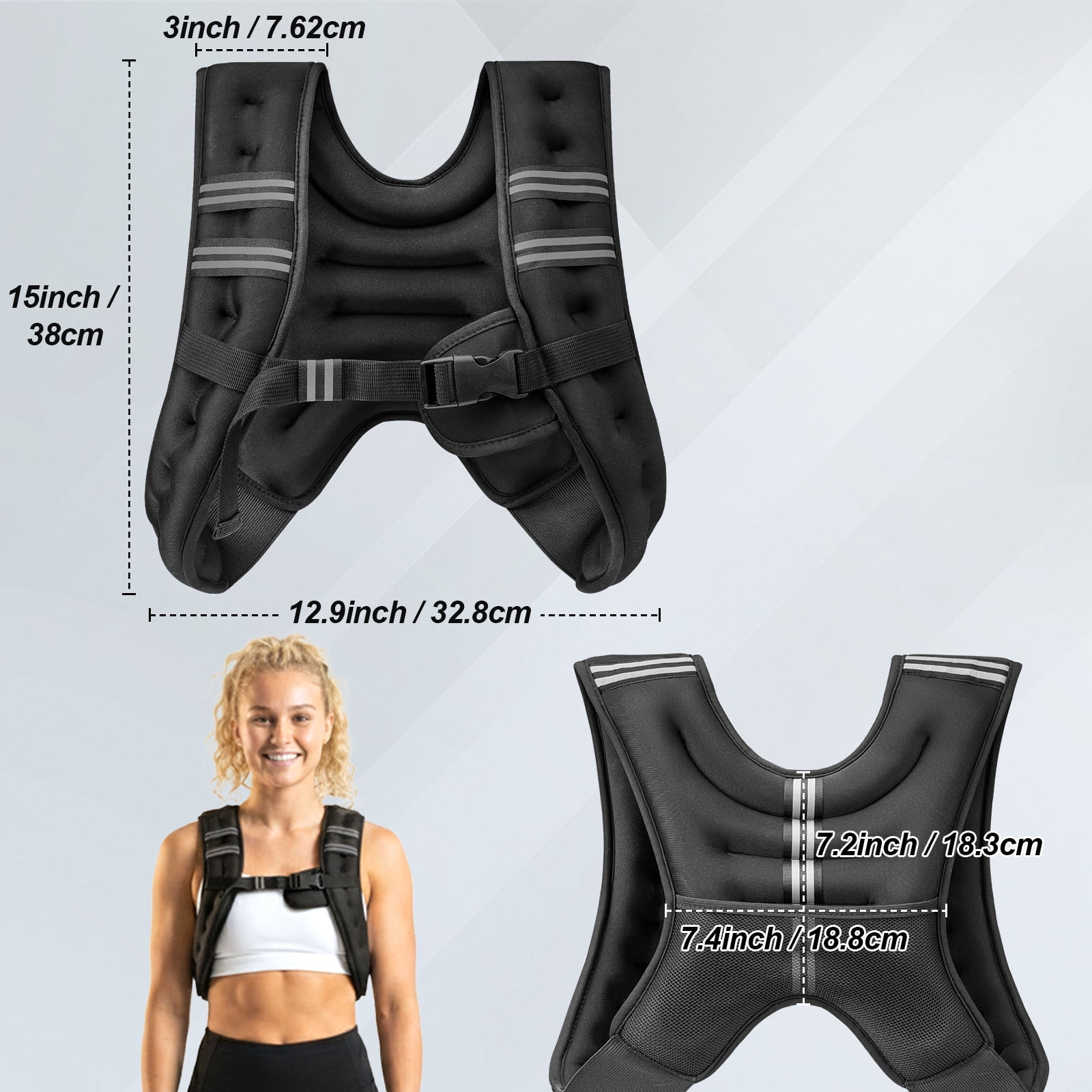 12lb Weighted Vest for Men Women, Training Weighted Vests with Adjustable Straps, Reflective Detailing & Phone Armband for Running, Workout, Home Gym, Muscle Building, Strength Training & Weight Loss