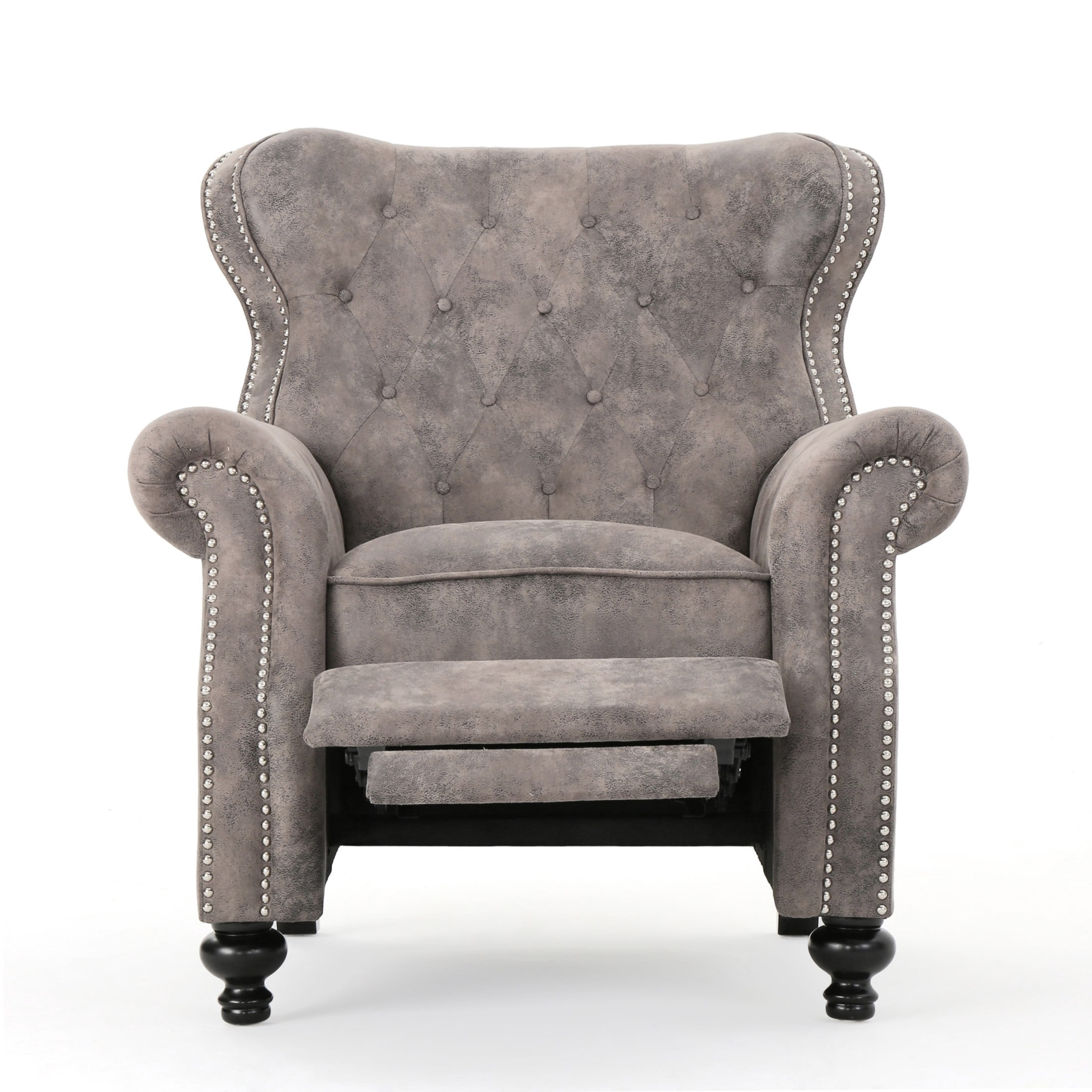 Christopher Knight Home Modern Manual Push Back Recliner with Rolled Arms, Nailhead Trim, Brown Gray