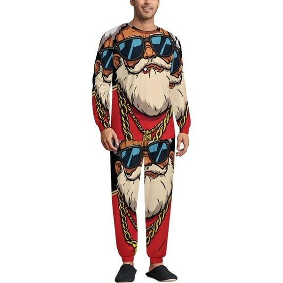 HOHOHO Santa Claus Men's Pajama Set Sleepwear Pjs Lightweight Long Sleeve Crewneck Shirts and Bottoms Soft Comfy Sleep Sets XS