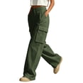 thumbnail image 6 of Women's High Waist Loose Wide Leg Cargo Pants, Stretch Elastic Waist Multi Pocket Polyester Trousers, All Season Casual Bottoms for Travel Stroll Relaxed Office | TruHer,Green M, 6 of 8
