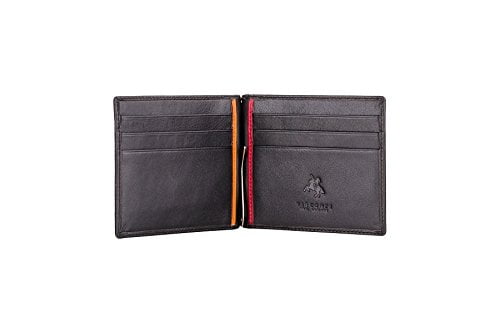 Nuvola Pelle Trifold Mens Leather Wallet Elegant with Coin Pocket Snap Closure and ID Window Dark Brown