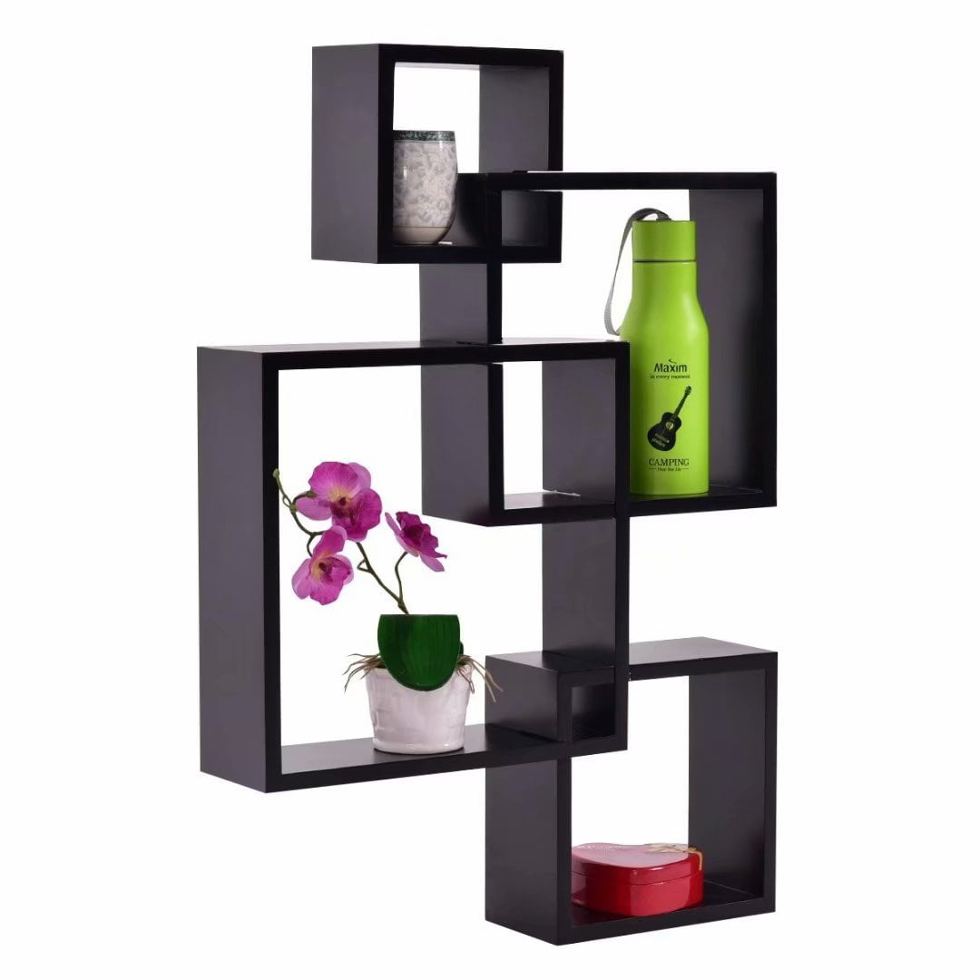 Square Wall Shelves Floating Squares Shelving Unit Mount Intersecting 4 Box Shelf Black