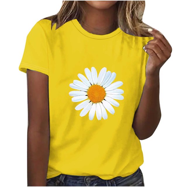 Babysbule Hauts en Liquidation pour Femmes T-shirt à Manches Courtes Imprimé Fleuri Col Rond Mode Décontracté Ample