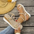 thumbnail image 4 of Dakaela Womens Wedge Sandals Comfortable Wide Width Platform Casual Espadrilles Open Toe Orthopedic Jeweled Beaded Slip on Walking Shoes Size 6-11 Beige, 4 of 6