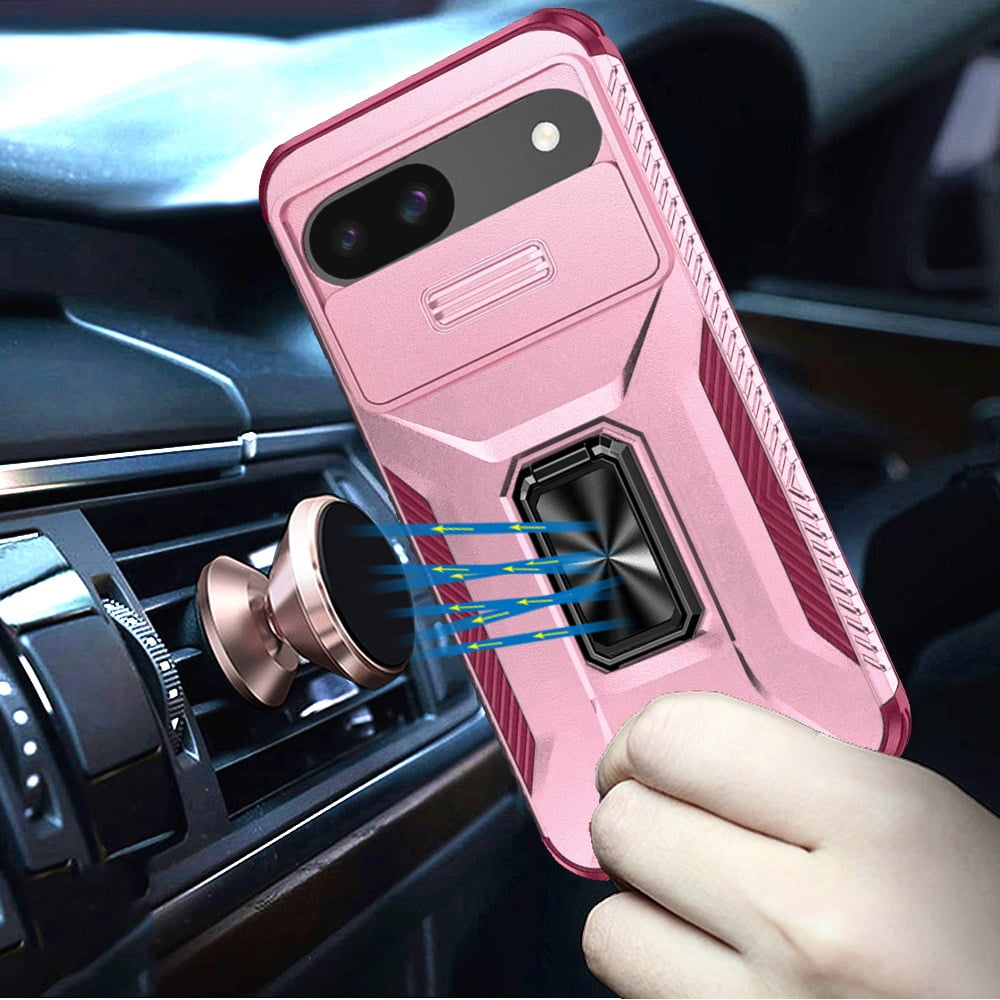 Case For Google Pixel 9A Case With Ring Stand [360° Rotatable Ring Holder Magnetic Kickstand Support Car Mount Plating Rose Gold Edge Soft Flexible Tpu Luxury P